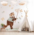 Naklejka Leśne zwierzęta- Jenot z siatką, chmurki, motylki.jpg