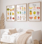 Plakat, obrazek edukacyjny  Montessori warzywa, liczby, owoce.jpg