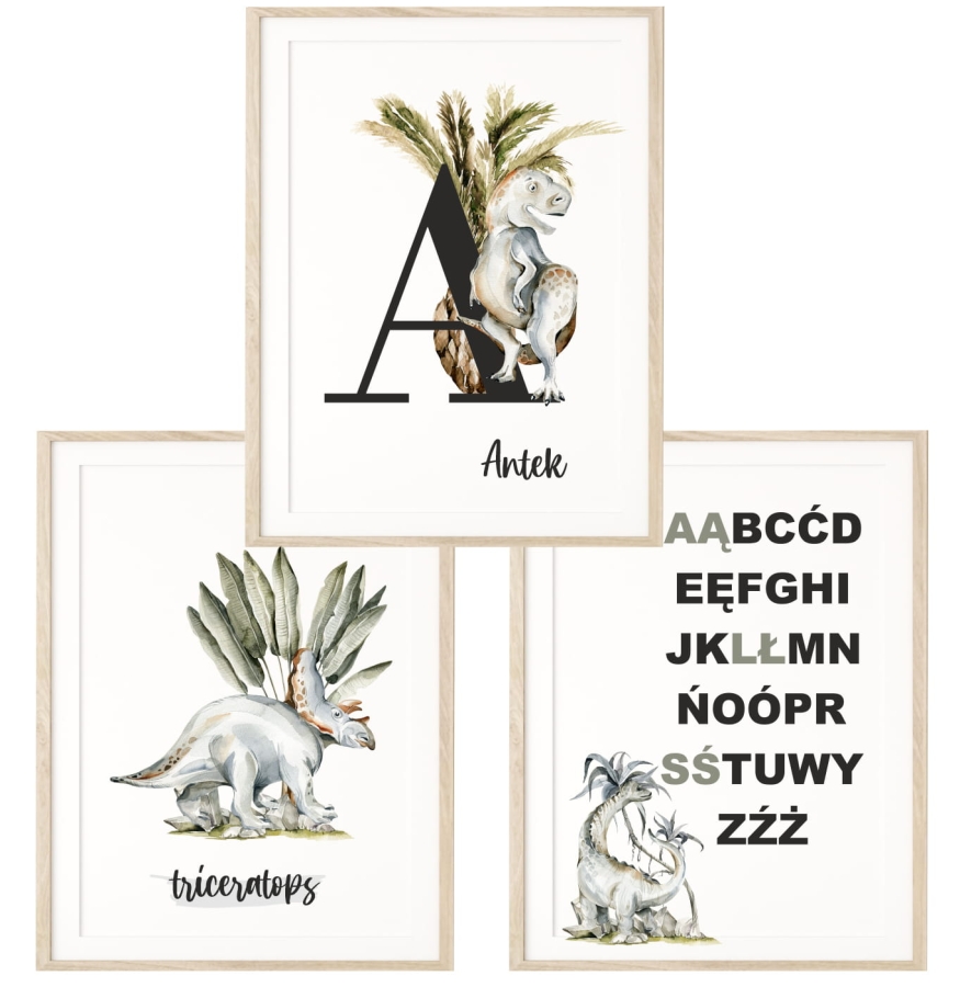 Dinozaury - Zestaw 3 plakaty Triceratops, personalizacja, alfabet  Nr 5.jpg