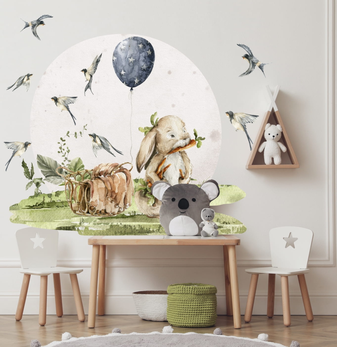 Zajączek z marchewką i balonem oraz jaskółki – Little Woodland zestaw nr 6