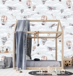 Mała Pracownia DK - Tapeta retro samoloty, balony błękit.jpg