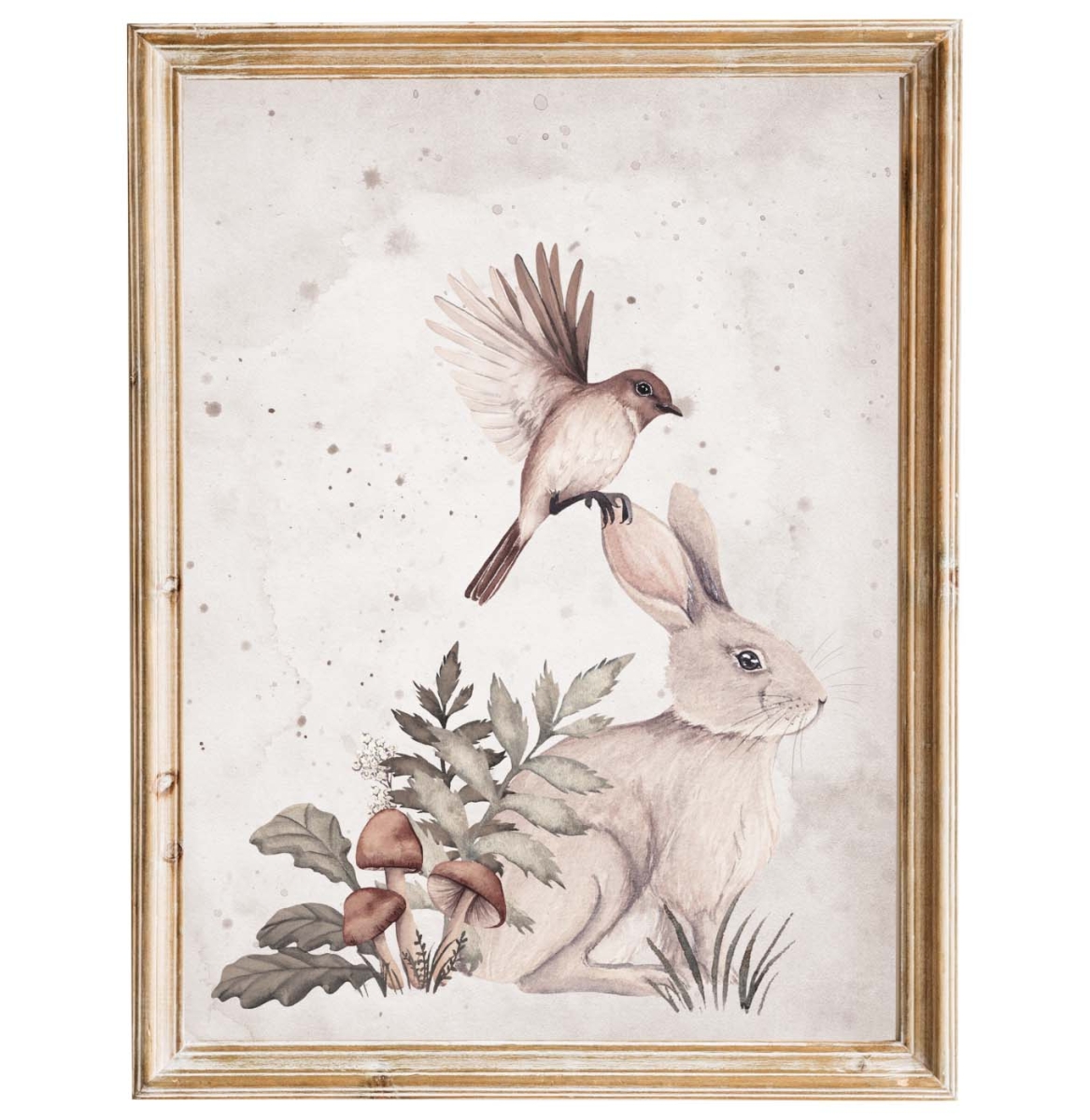 Autorski obrazek do pokoju dziecka – zajączek i ptaszek w stylu woodland