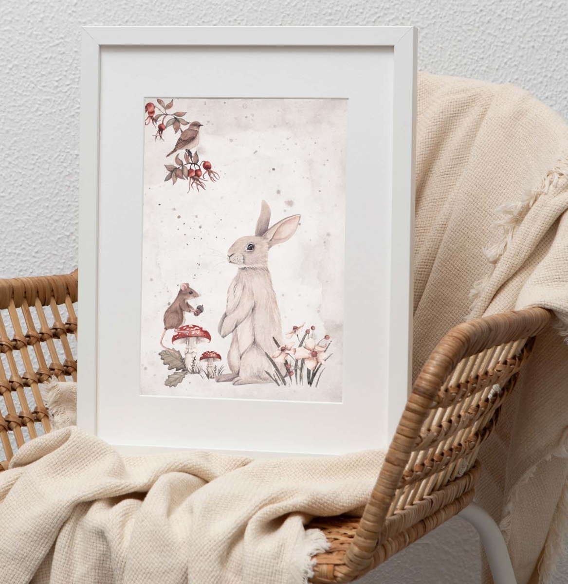 Zajączek i myszka akwarela Woodland - Plakat, obrazek na ścianę.jpg