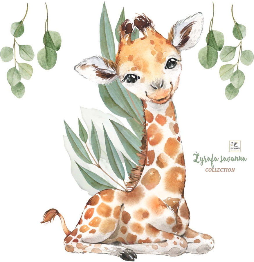 Żyrafa liście akwarela savanna DK163 - Naklejka na ścianę, naklejka ścienna.jpg
