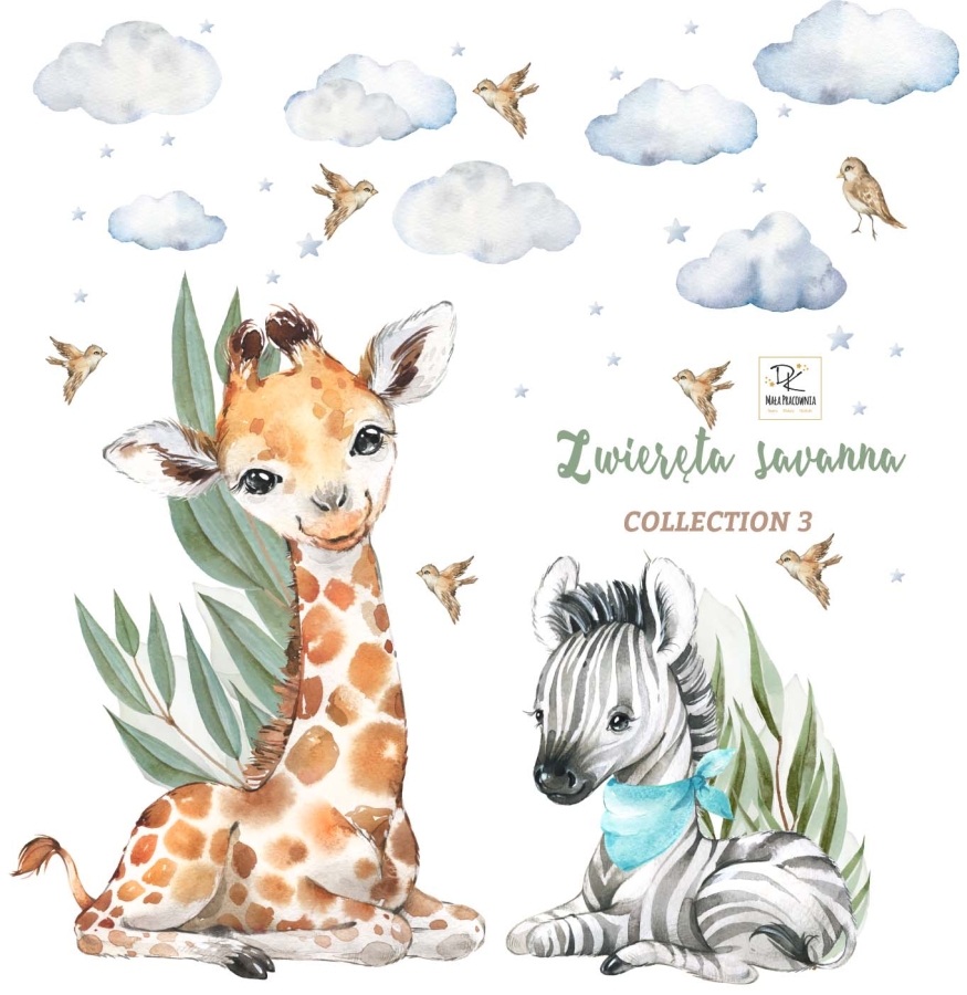 Żyrafa, zebra akwarela - Naklejka na ścianę  savanna komplet.jpg
