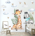 Żyrafa, zebra liście akwarela savanna DK165 - Naklejka na ścianę, naklejka ścienna.jpg