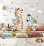Zebra, żyrafa liście akwarela savanna DK165 - Naklejka na ścianę, naklejka ścienna.jpg