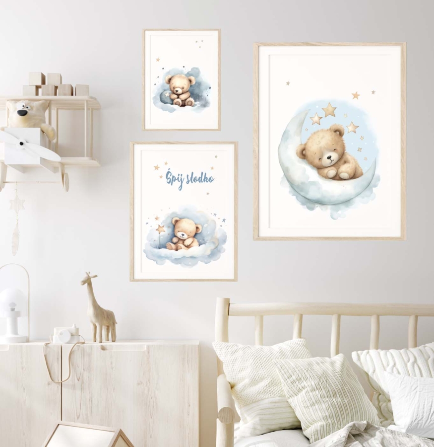 Plakaty dla dzieci Pastelowe Misie Niebieskie Wzór 4 – Mała Pracownia