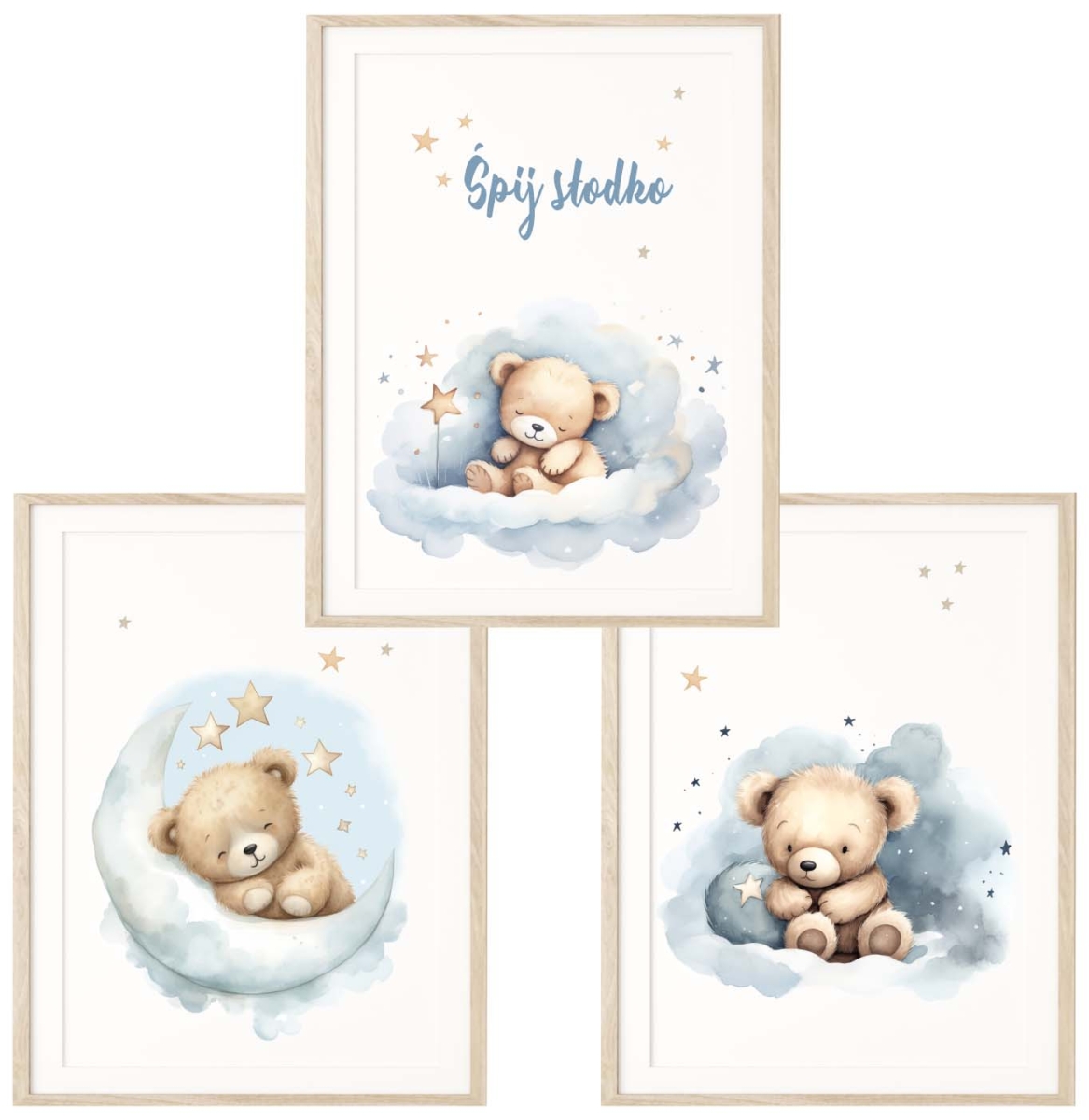 Zestaw plakatów z misiami niebieskimi Wzór 4 – Mała Pracownia