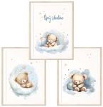 Zestaw plakatów z misiami niebieskimi Wzór 4 – Mała Pracownia