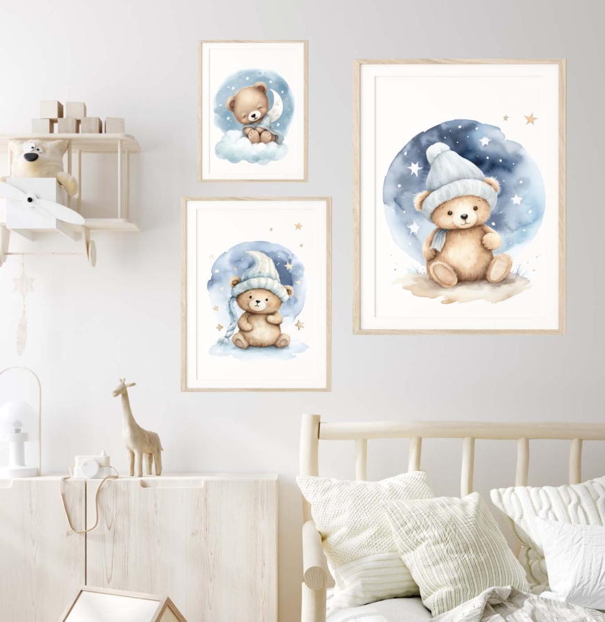 Zestaw plakatów z misiami niebieskimi Wzór 5 – Mała Pracownia