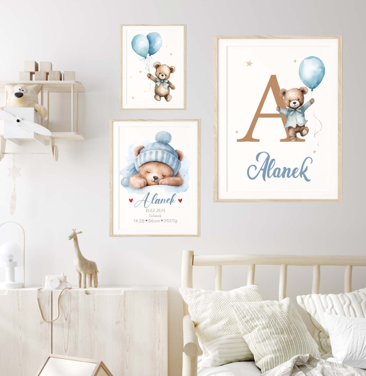 Zestaw plakatów z misiami niebieskimi Wzór 6 – Mała Pracownia