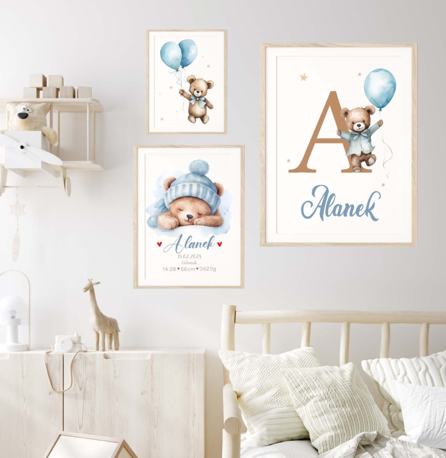 Zestaw plakatów z misiami niebieskimi Wzór 6 – Mała Pracownia