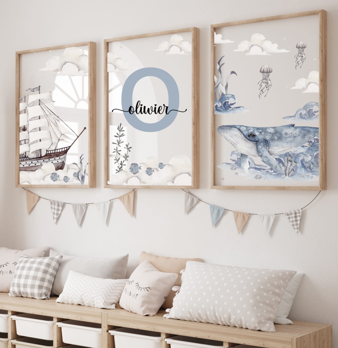 Zestaw obrazków marynistycznych dla dzieci z literą i statkiem – Mała Pracownia