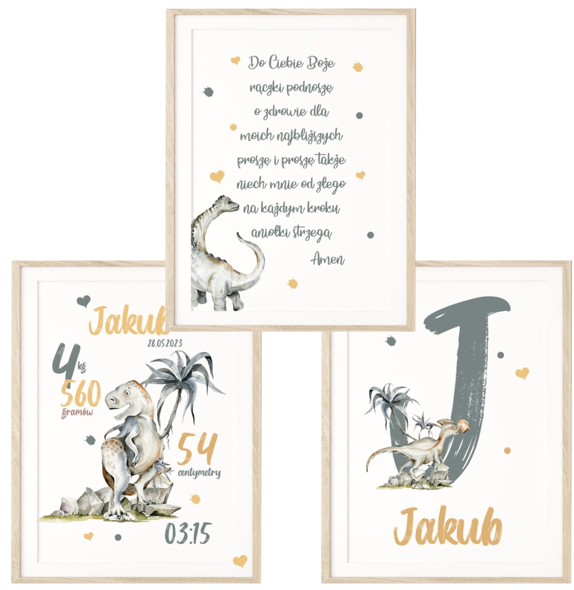 Zestaw 3 plakaty dinozaury, imię dziecka, modlitwa, metryczka Nr1.jpg