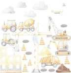 Naklejki ścienne Plac budowy dla dzieci – koparka, dźwig, betoniarka, maszyny budowlane