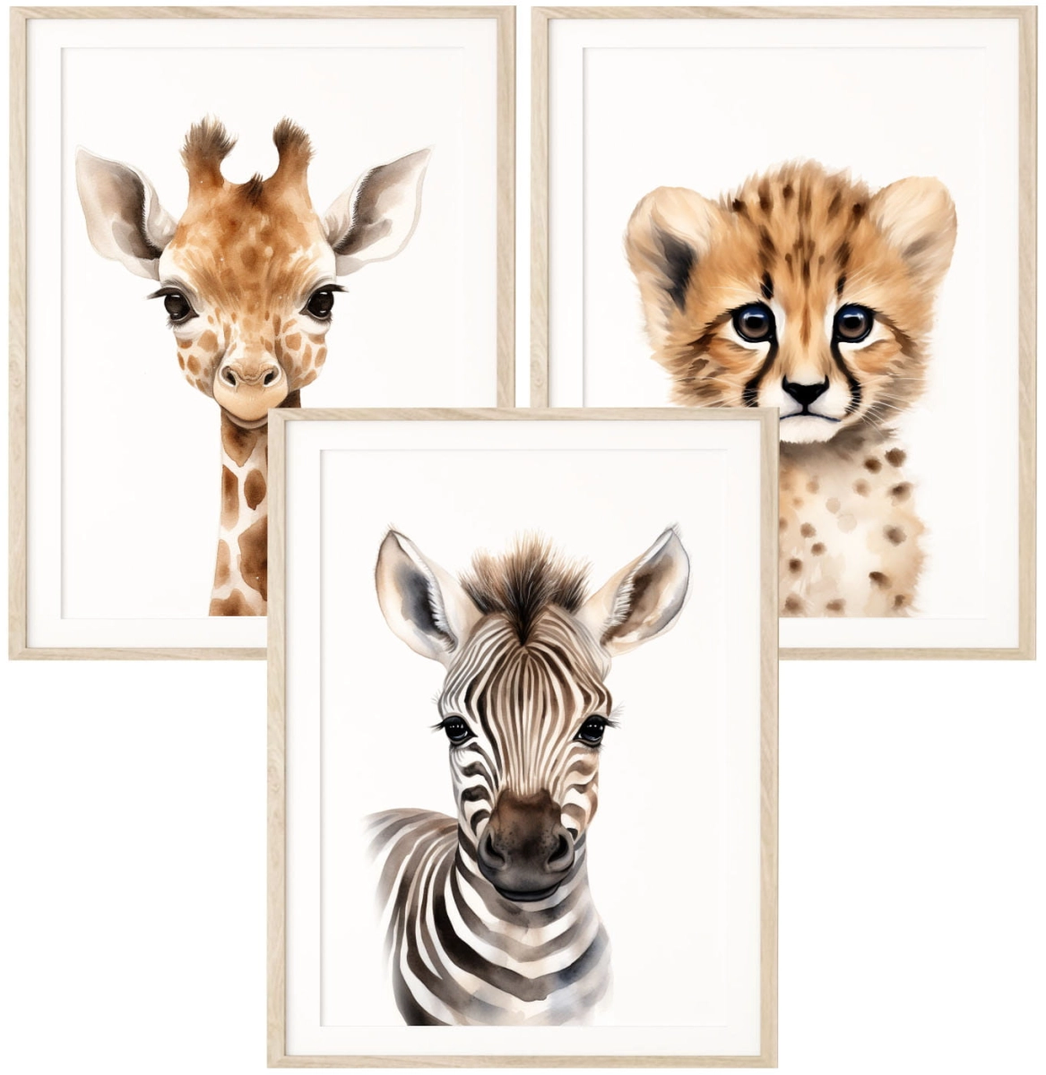 Zestaw 3 plakaty portrety zwierząt Safari tygrys, żyrafa, zebra.jpg