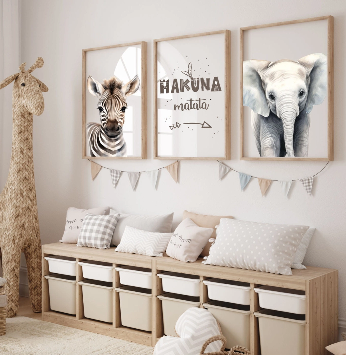 Zestaw 3 plakaty, obrazki portrety zwierząt Safari tygrys, żyrafa, zebra.jpg