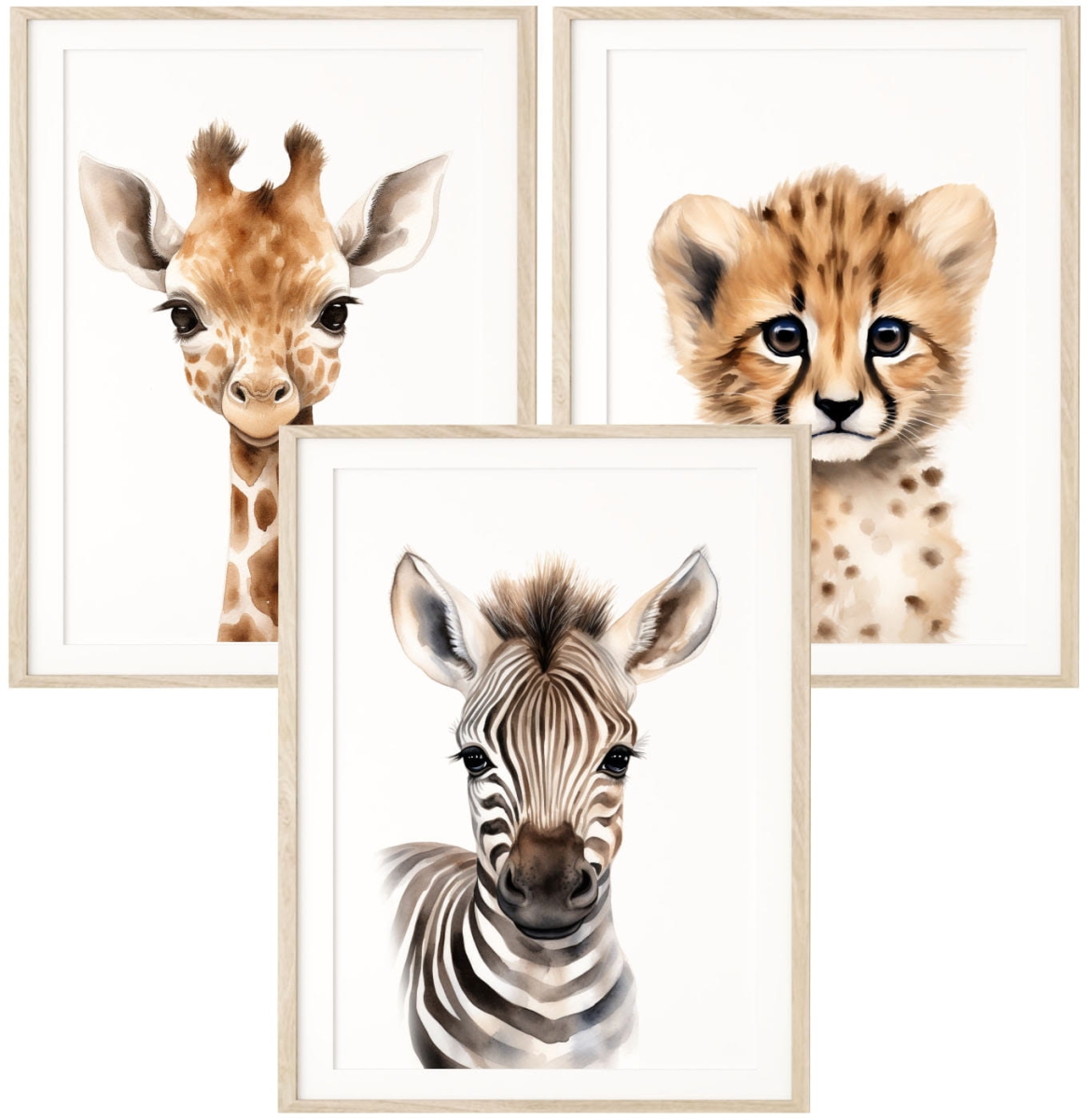 Zestaw 3 plakaty portrety zwierząt Safari tygrys, żyrafa, zebra.jpg