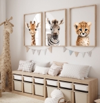 Zestaw 3 obrazki, plakaty portrety zwierząt Safari żyrafa, gepard, zebra.jpg