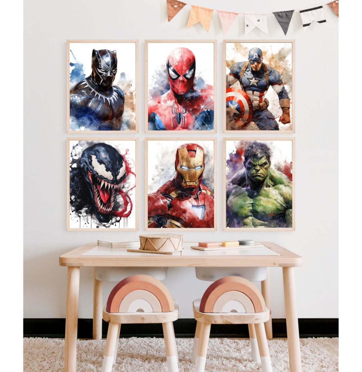 Mała Pracownia DK  Plakaty  Superbohaterów - Czarna pantera, Spiderman, Kapitan Ameryka.jpg
