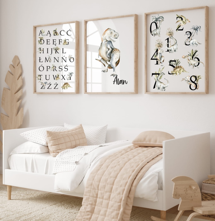 Zestaw 3 plakaty Dinozaury, metryczka, imię Wzór 2.jpg