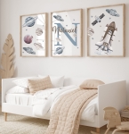 Zestaw 3 plakaty kosmos, planety, metryczka imię dziecka DK32.jpg