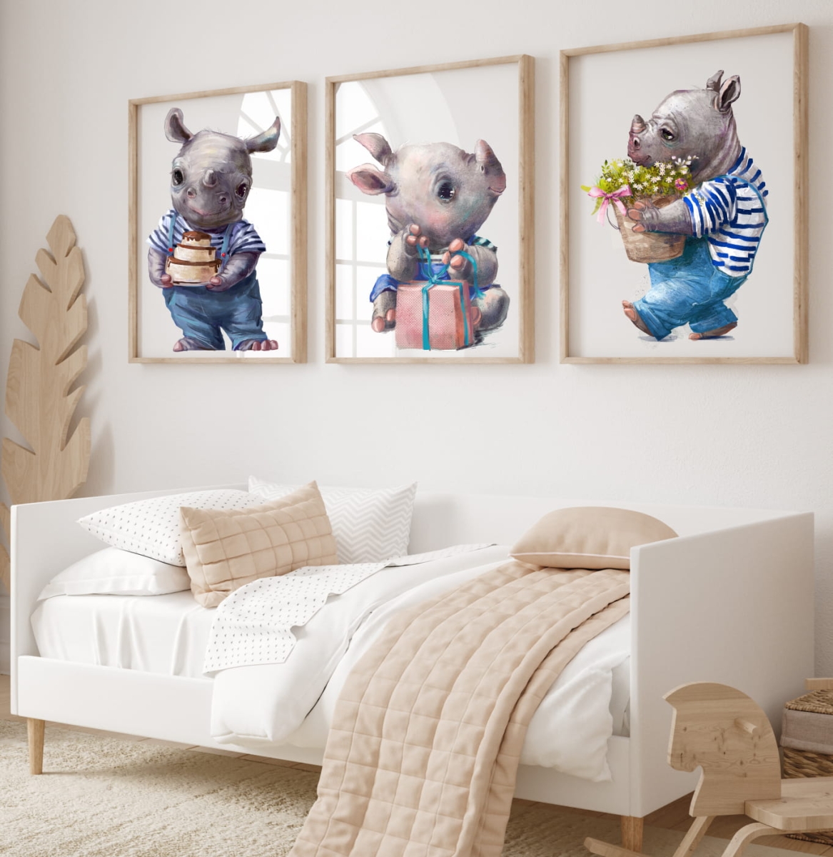 Zestaw 3 plakaty nosorożec z prezentem, z tortem, z kwiatami DK41.jpg