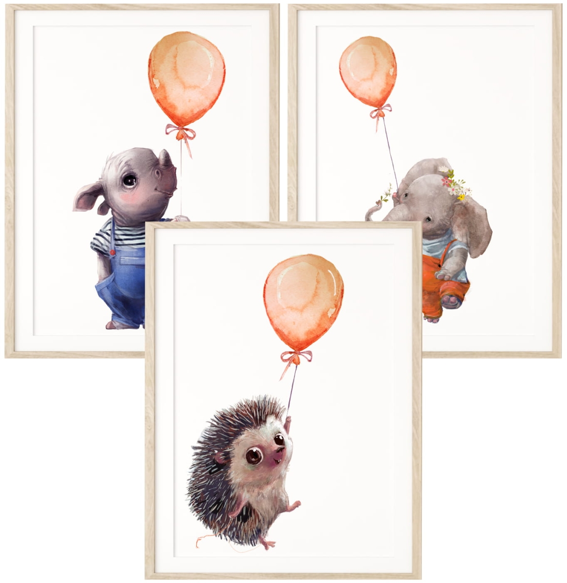 Zestaw 3 plakaty jeż, słoń, nosorożec.jpg