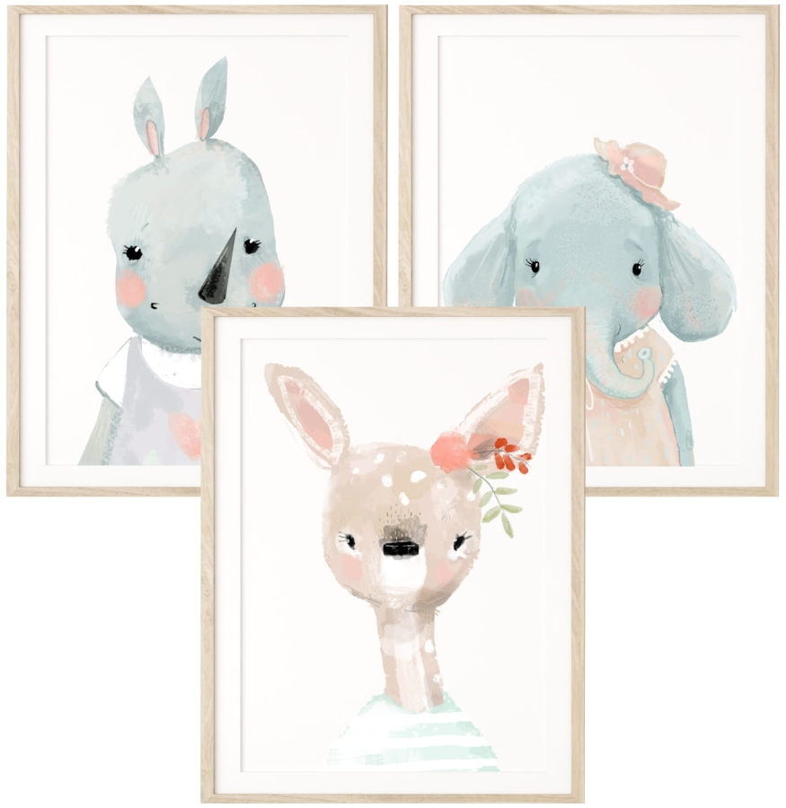 Zestaw 3 plakaty słonik sarna nosorożec.jpg