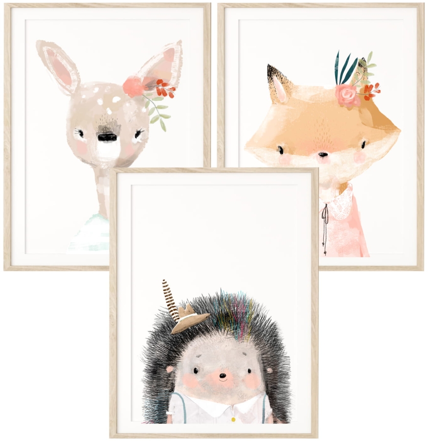 Zestaw 3 plakaty  jeż sarna lis.jpg