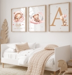 Zestaw 3 plakaty Misie z balonami róż dla dziewczynki, imię  Wzór 3.jpg