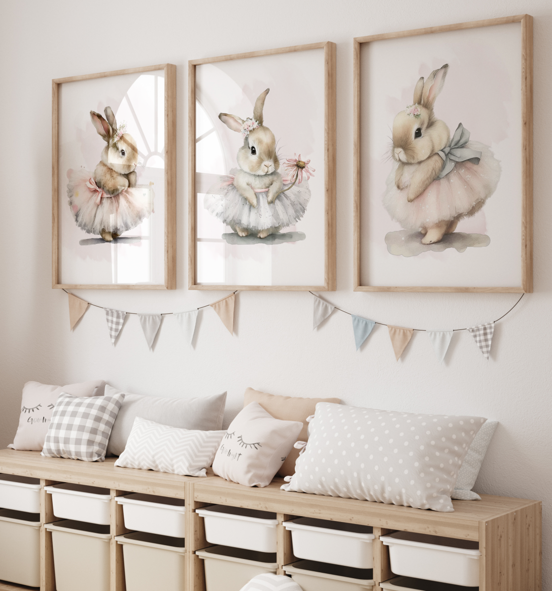 Zestaw 3 plakaty, obrazki Pastelowe króliczki, zajączki imię dziecka Nr.1.png