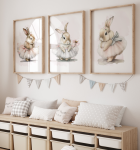 Zestaw 3 plakaty, obrazki Pastelowe króliczki, zajączki imię dziecka Nr.1.png