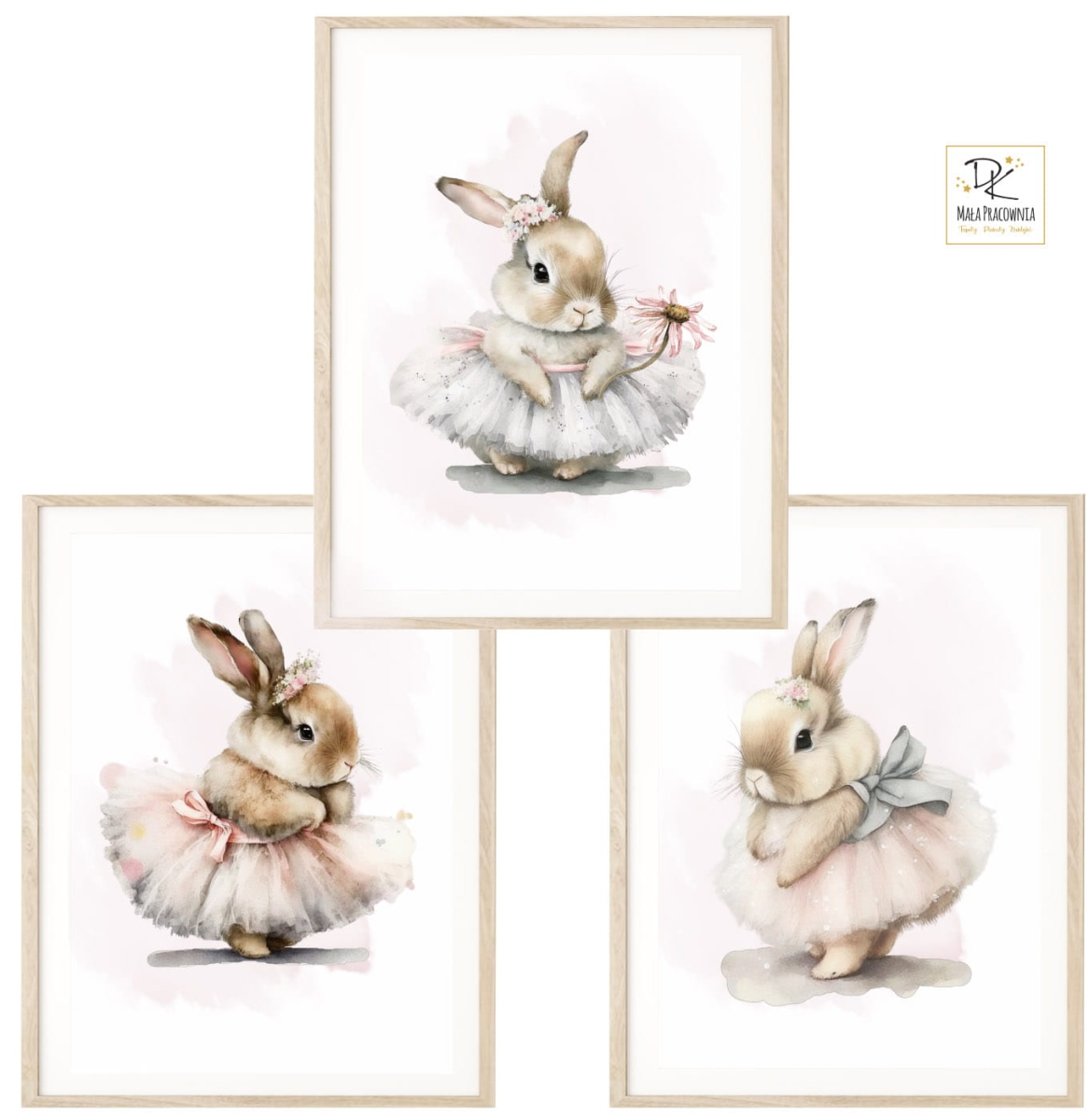 Zestaw 3 plakaty, obrazki króliczki, zajączki imię dziecka, metryczka NR1.jpg