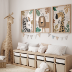 Zestaw 3 plakaty Zwierzęta Safari Boho Żyrafa, Lew, Zebra DK200.png