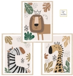 Zestaw 3 plakaty Zwierzęta Safari Boho Lew, Zebra, Żyrafa .jpg