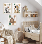 Zestaw 3 plakaty Zwierzęta Safari Boho Żyrafa, Lew, Zebra Nr.1.png