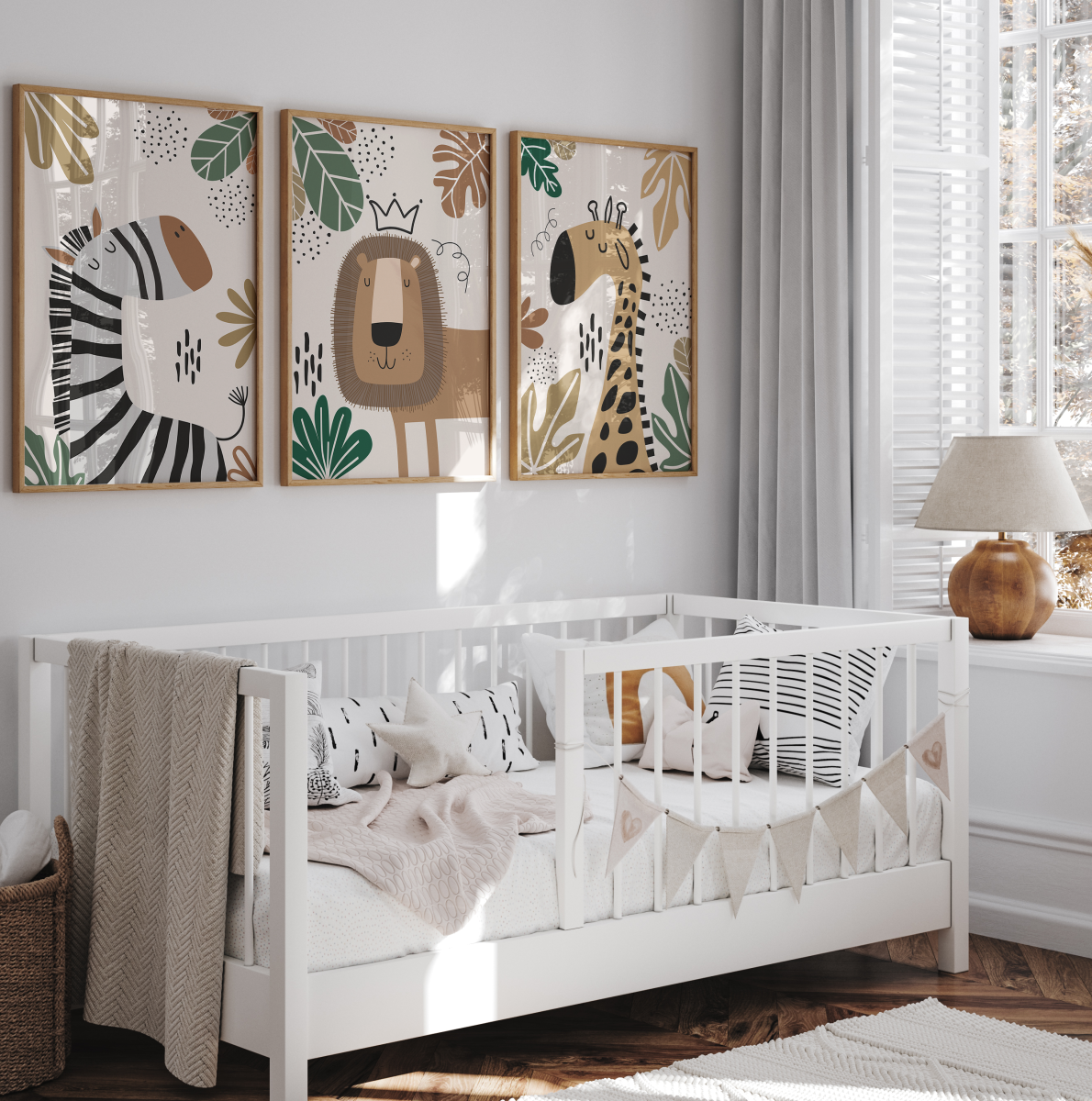 Zestaw 3 plakaty Zwierzęta Safari Boho Zebra, Żyrafa, Lew  DK200.png