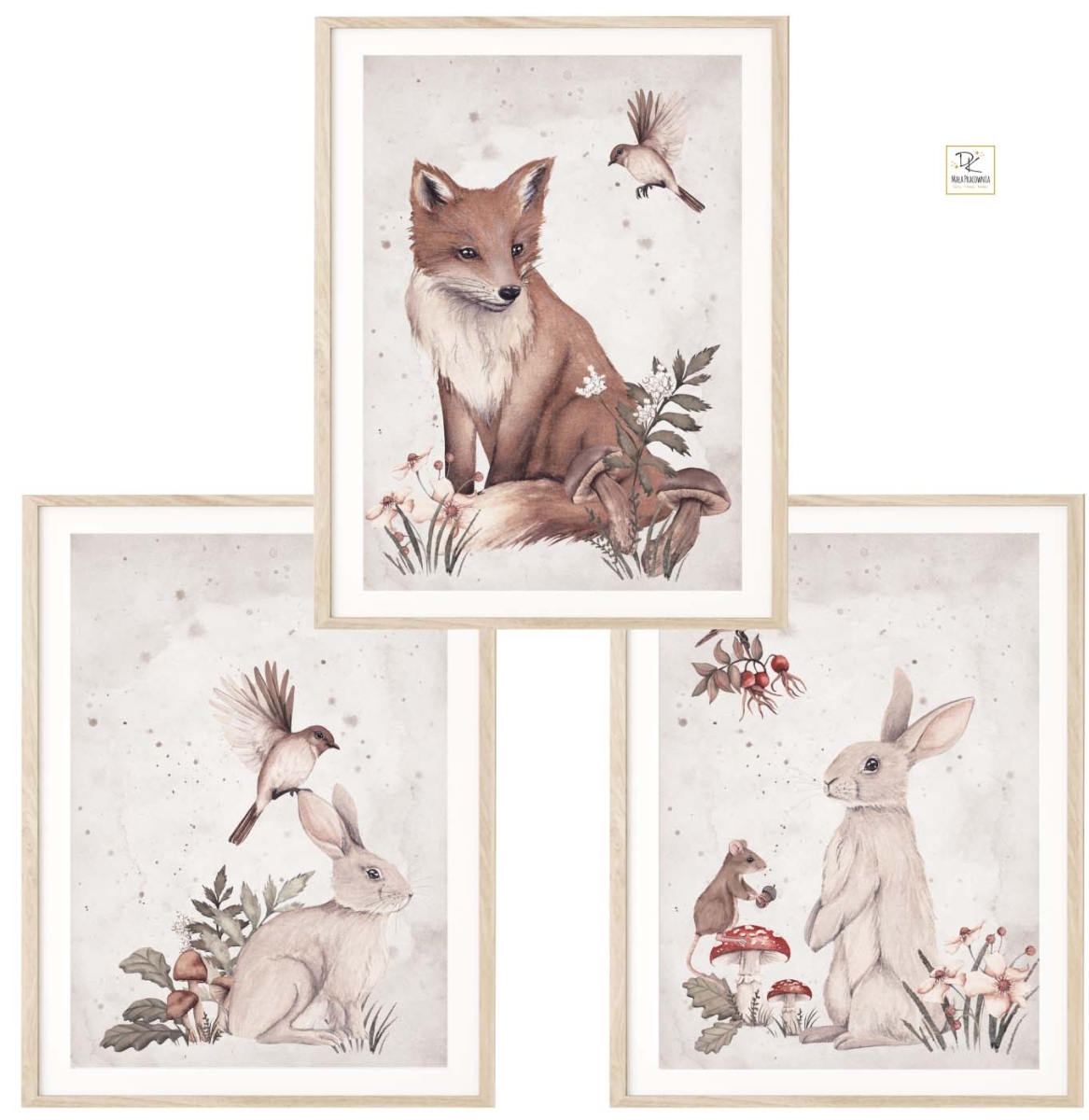 Plakaty z lisem, królikiem i jelonkiem – zestaw 3 plakatów do pokoju dziecka