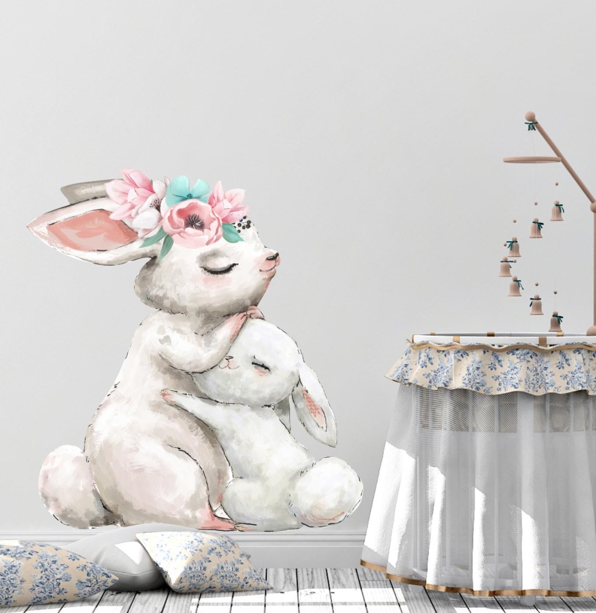 Króliczek z mamusią, konfetti - Naklejka na ścianę, naklejka ścienna.jpg