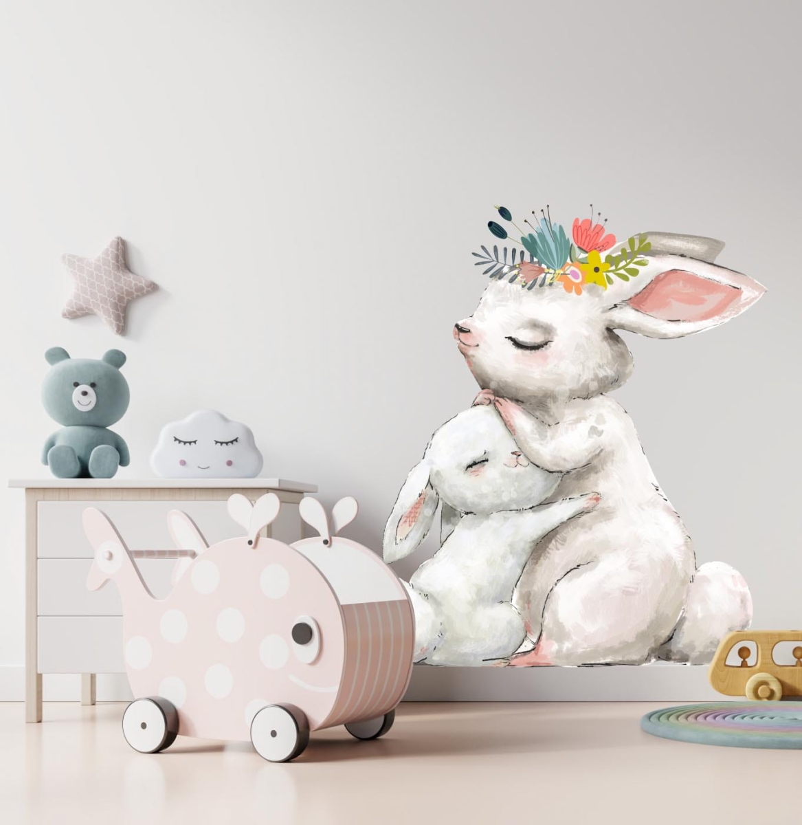 Króliczek, zajączek z mamusią  Naklejka na ścianę.jpg