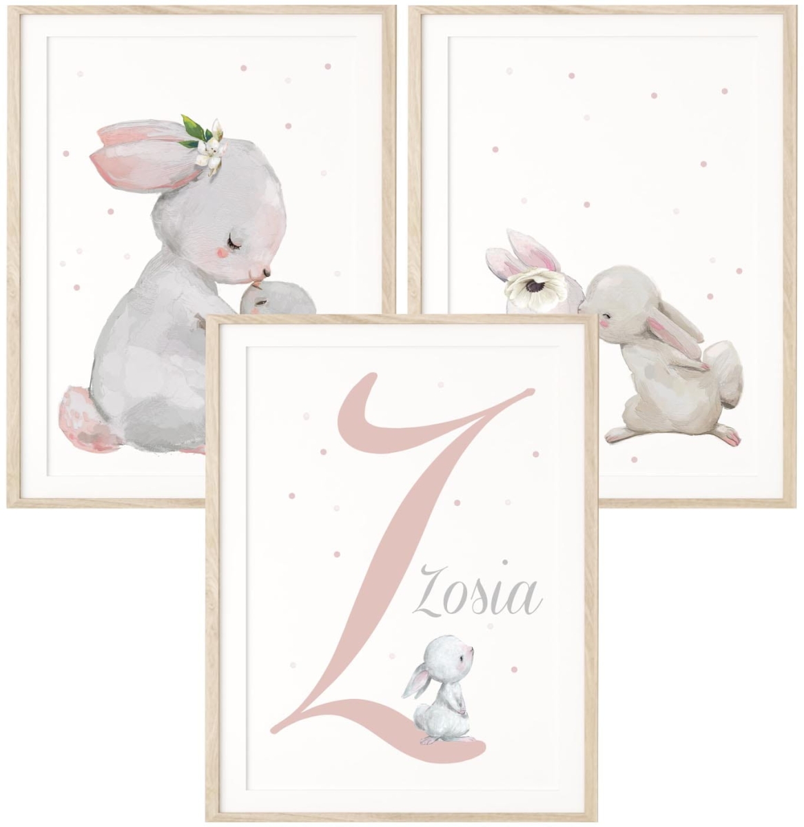 Zestaw 3 obrazki króliczki z mamusią - Imię dziecka.jpg
