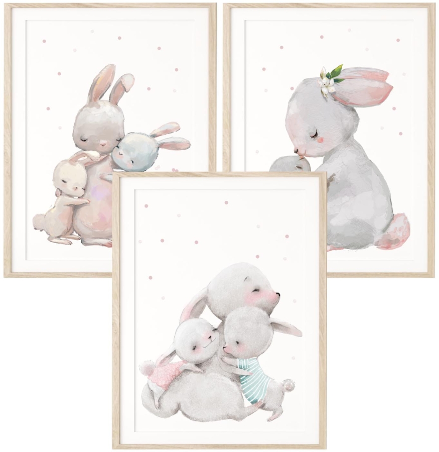 Zestaw 3 obrazki Słodkie Króliczki z mamusią.jpg
