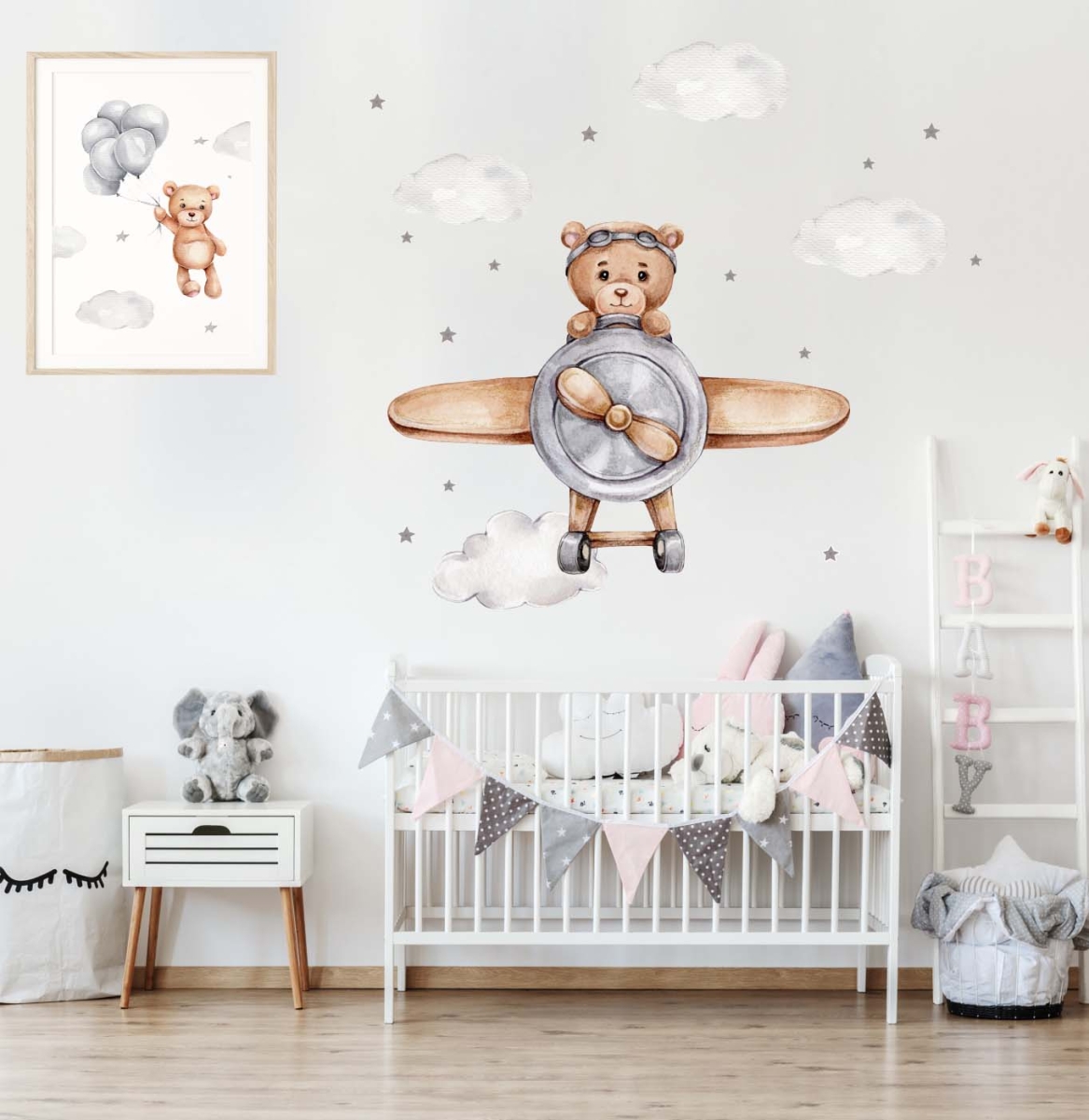 Miś w samolocie - Naklejka na ścianę, naklejka ścienna.jpg