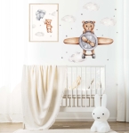 Naklejka miś w samolocie, chmurki, gwiazdki.jpg