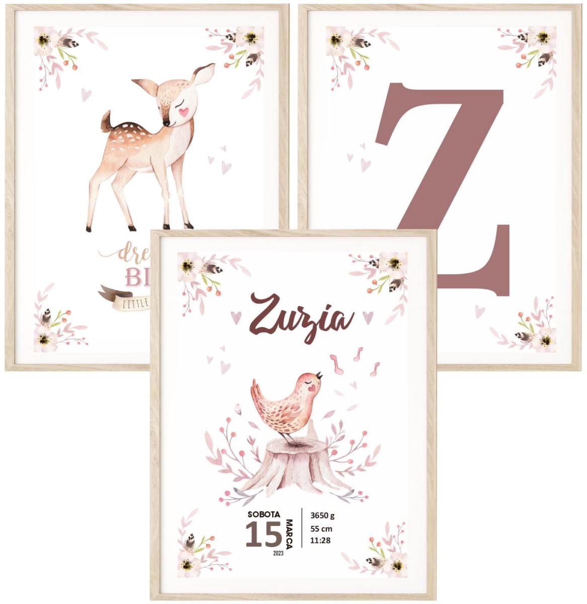 Zestaw 3 plakaty Leśne zwierzęta, metryczka imię dziecka Zestaw 5.jpg