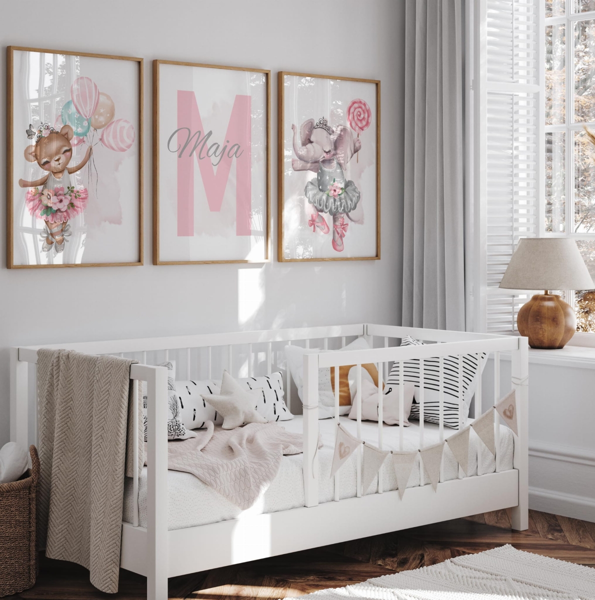 Zestaw 3 plakaty miś, słonik z balonikami balet personalizacja Nr.1.jpg