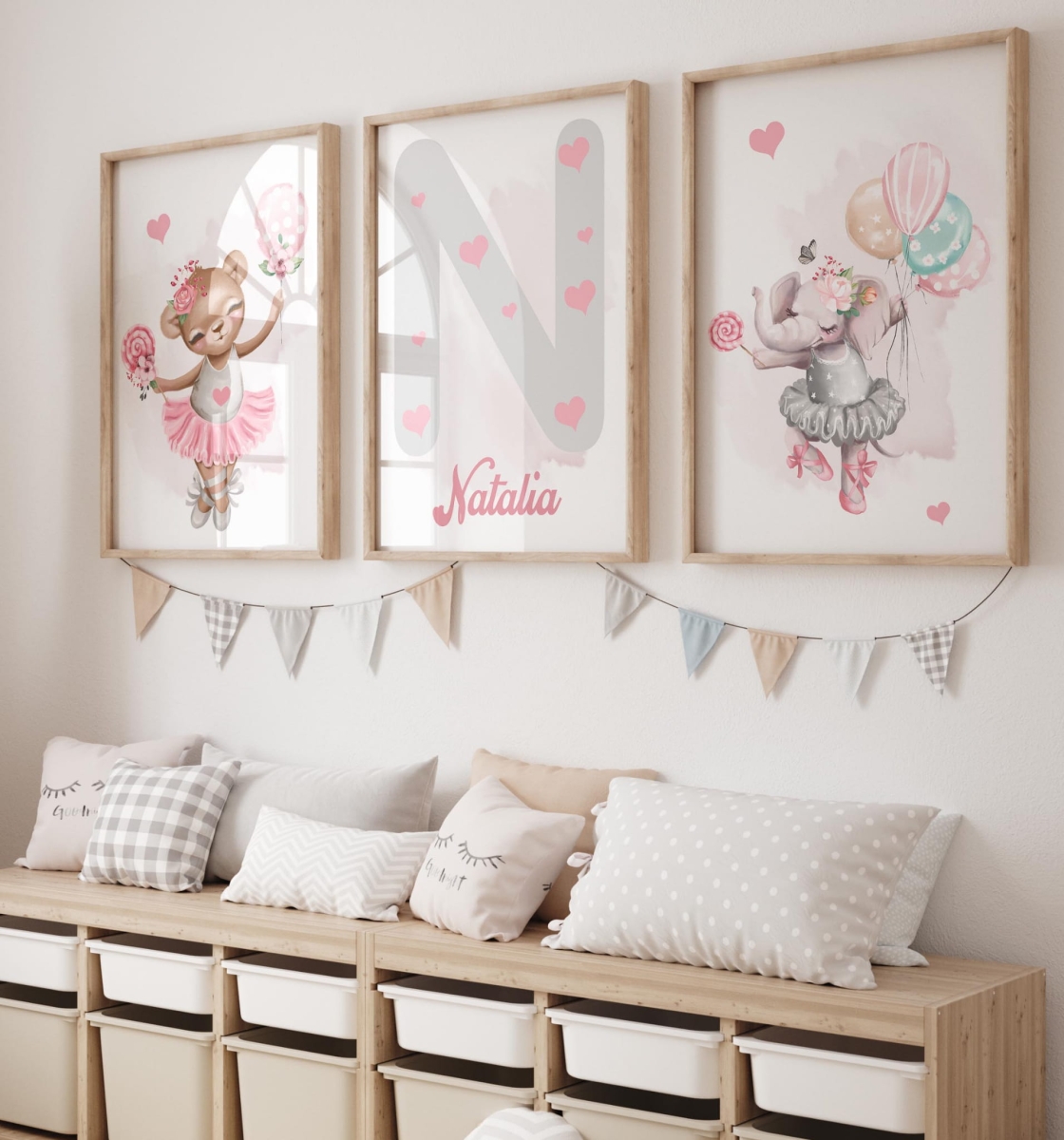 Zestaw 3 plakaty miś, słonik z balonikami Imię dziecka Kolekcja balet  Nr.3.jpg