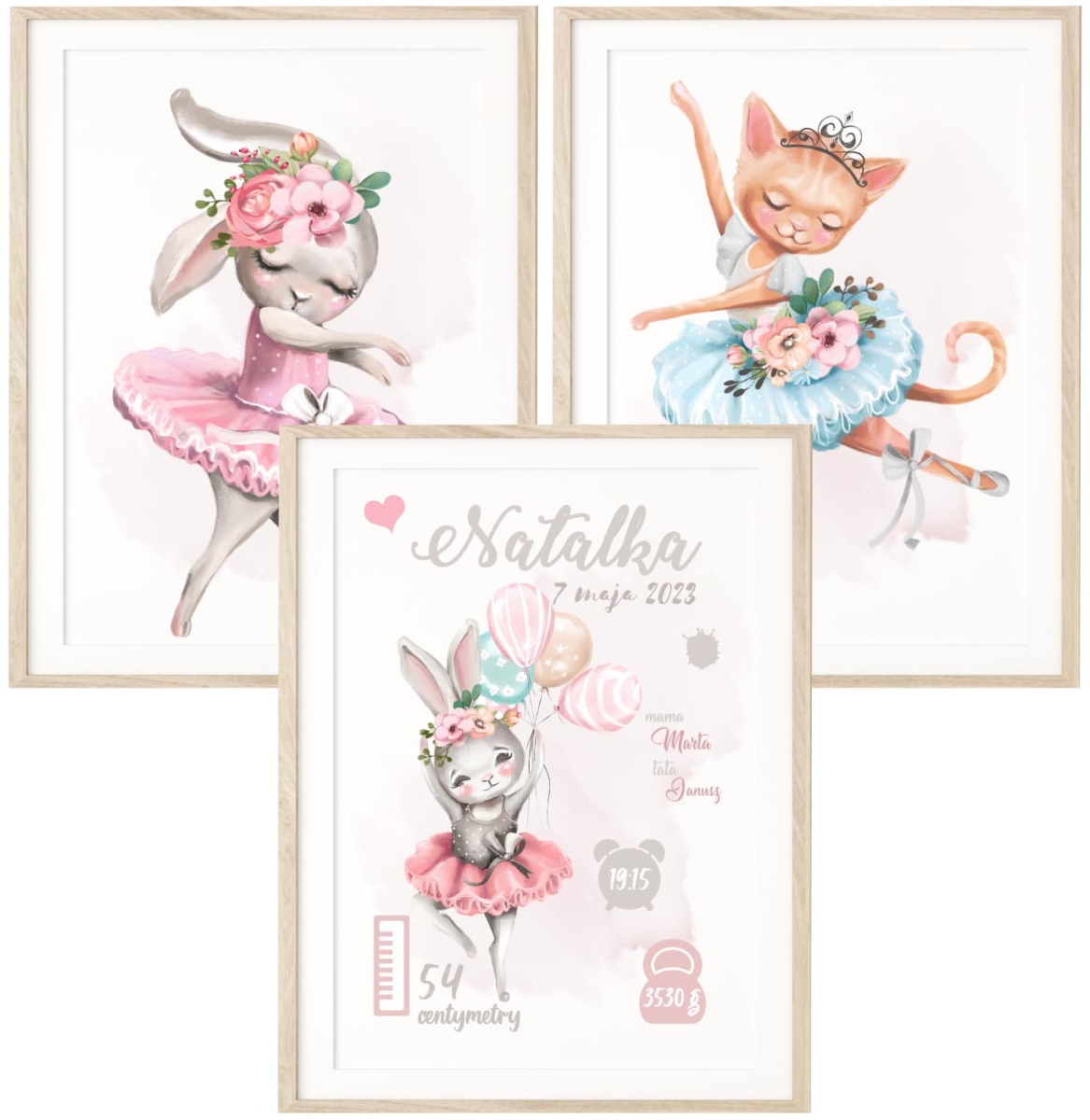 Plakat z króliczkiem i pastelowymi balonami – dekoracja ścienna dla dziewczynki